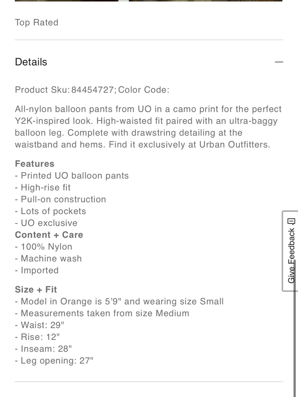 Urban Outfitters Sloan Nylon Camo Ultra Baggy Y2K Inspired Balloon Pant,S - Picture 7 of 15
